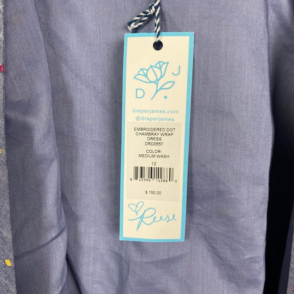 Draper James Embroidered Dot Chambray Wrap Dress Sz.12 NWT - Picture 11 of 16